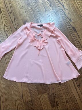 Max Studio Light Peach Ruffle Tie-Neck Blouse